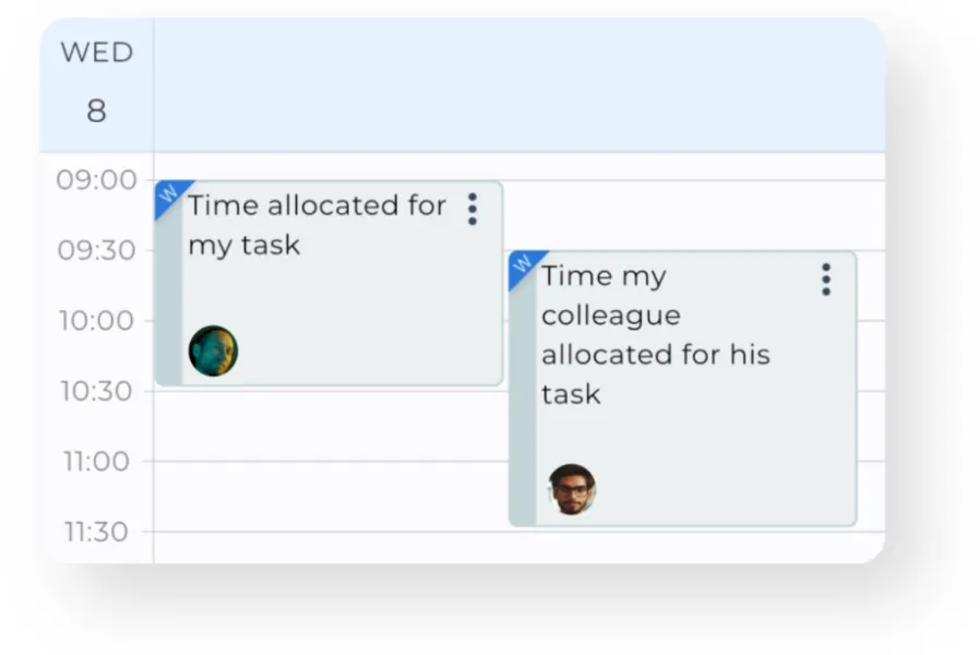 Satisplan screenshot showing time allocated on calendar to carry out tasks